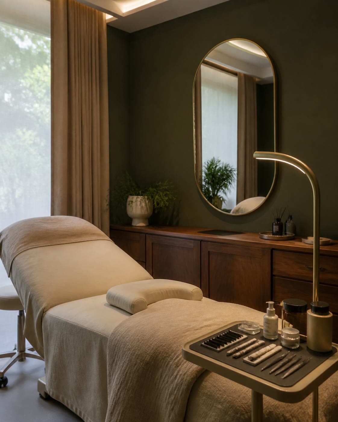 A calm Lashes Cinderella treatment room prepared for a client