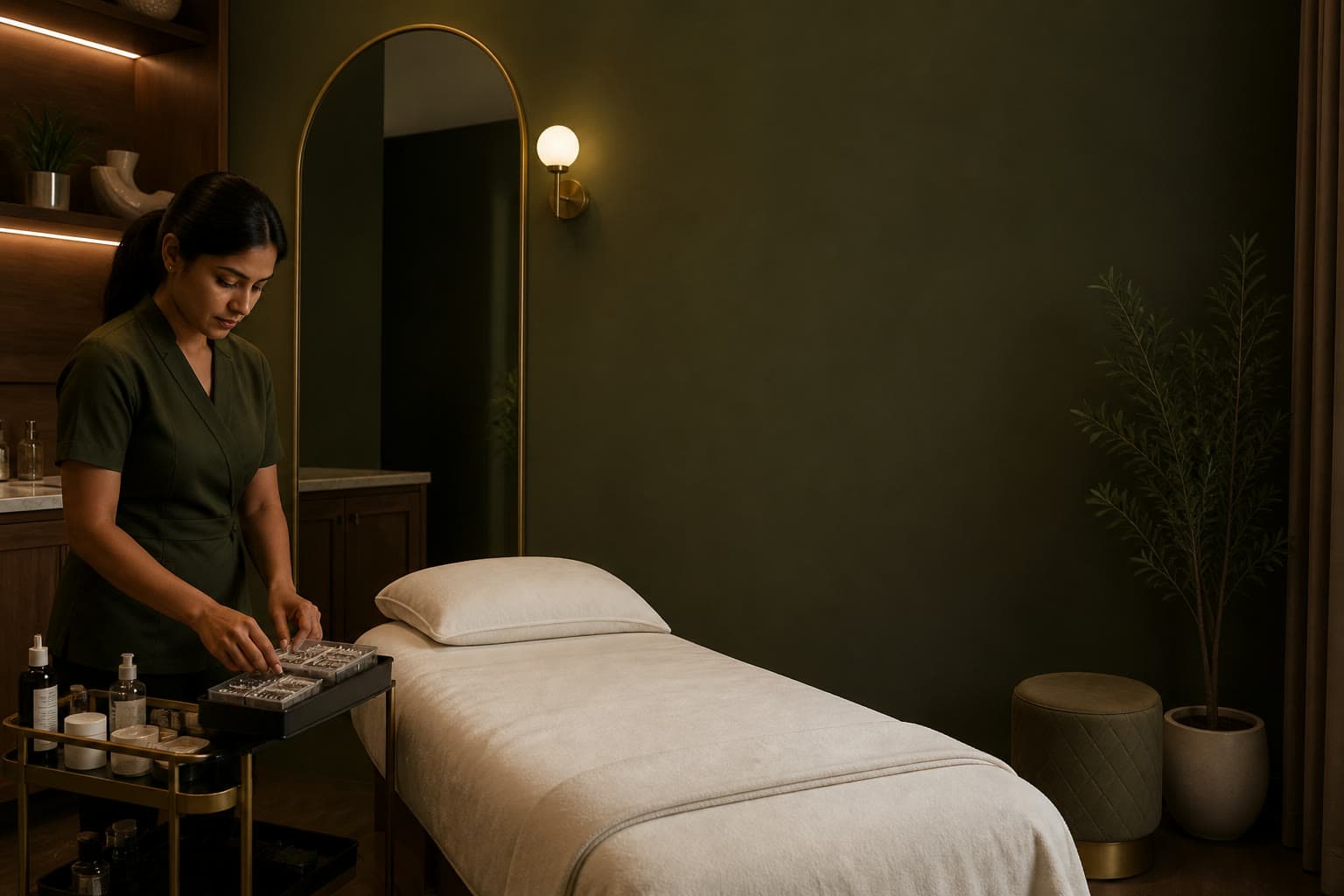 A Lashes Cinderella artist preparing a private treatment room